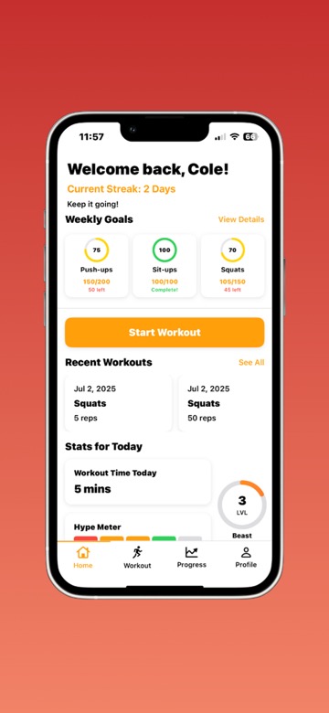 PushLimit Home Screen