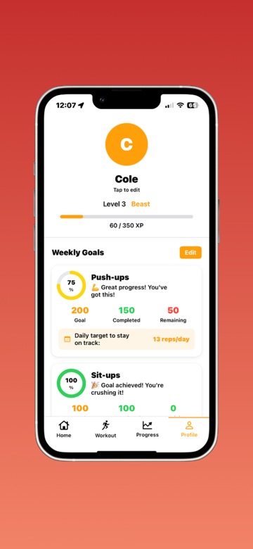 PushLimit Profile Screen